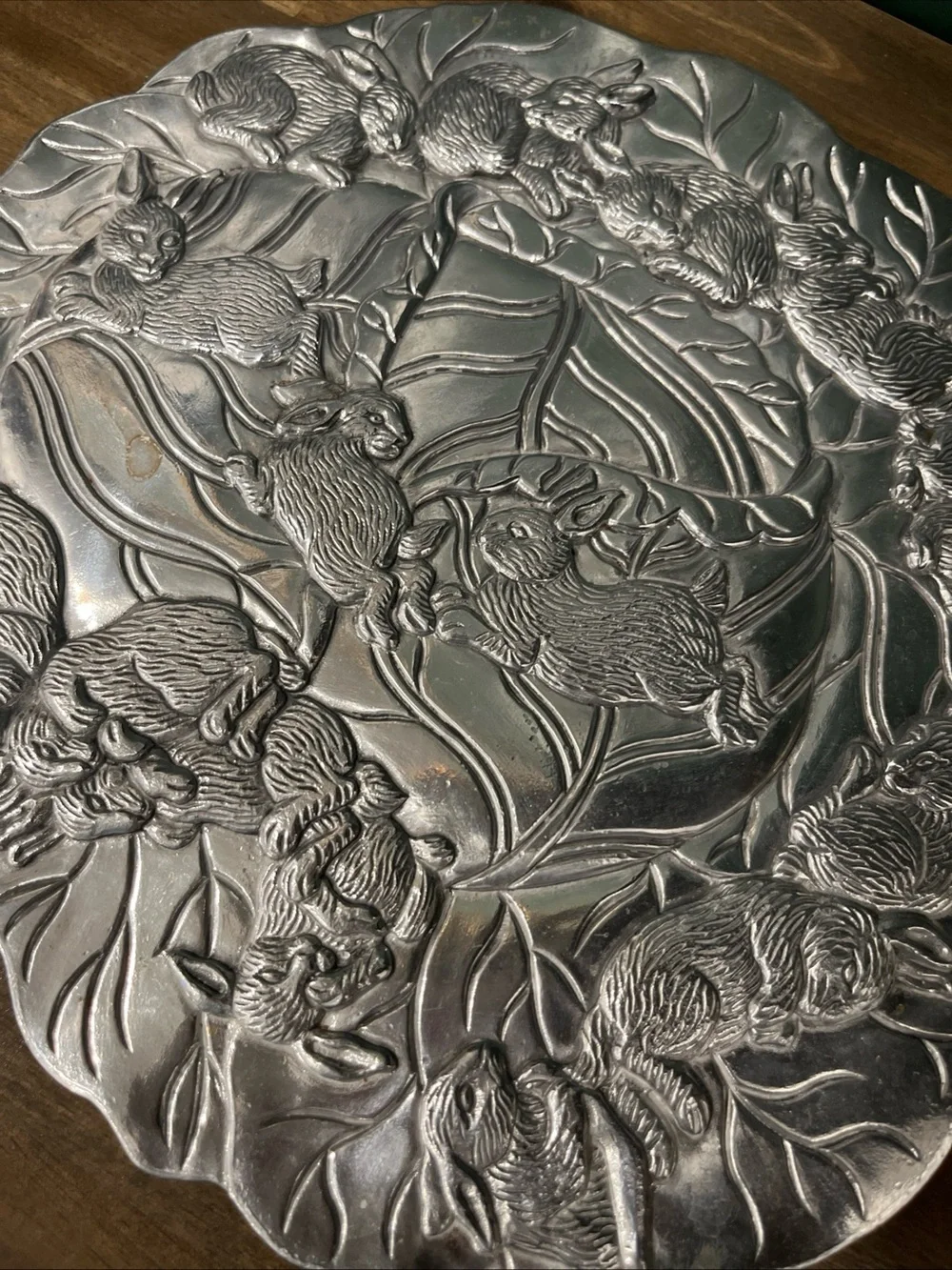 Arthur Court Silver-Tone Bunny Relief Serving Platter/Trivet